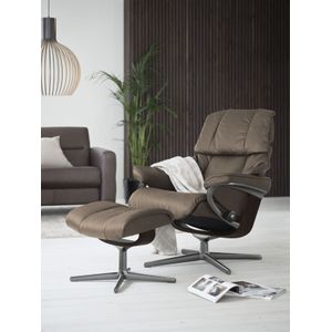 Stressless® Relaxsessel »Reno«, (Set, Relaxsessel mit Hocker), mit Hocker, mit Cross Base, Größe S, M & L, Holzakzent Braun