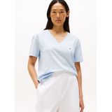 Tommy Hilfiger T-Shirt »SLUB CROP V-NK SS«, mit offener Kante, mit Logostickerei