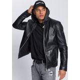 Bruno Banani Lederjacke, mit Kapuze, aus Lammnappaleder, taillierter Schnitt, mit abnehmbarer Kapuze