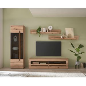 INOSIGN Wohnwand »Cantara, moderne Anbauwand, Wohnzimmer-Set, in Eiche Evoke oder Weiß«, (Set), enthält eine Vitrine, ein Lowboard und zwei Wandboards