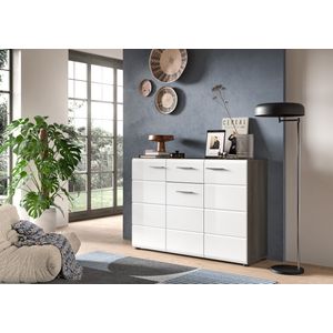 INOSIGN Sideboard »Rumba, Breite 120cm, in Rauchsilber Nachbildung/Weiß Hochglanz«, Kommode, Sideboard, Schrank