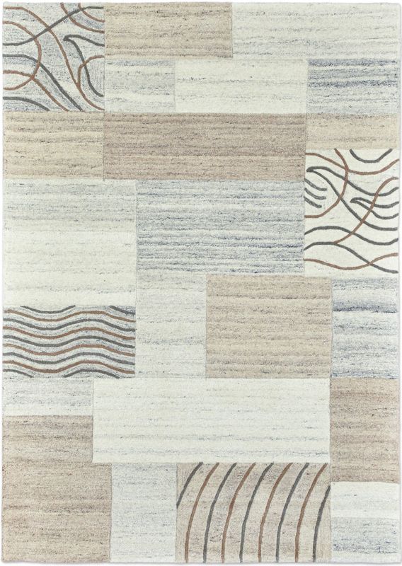 THEKO Wollteppich »Royal Natur 4028«, rechteckig, 14 mm Höhe, reine Wolle, handgetuftet, Naturtöne, Patchworkdesign, meliert