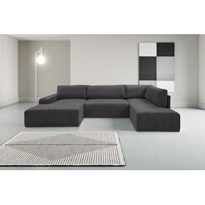WERK2 Wohnlandschaft »Rotterdam-U U-Form«, Design Wohnlandschaft in Cord mit Schlaffunktion & Bettkasten