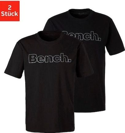 Bench. Loungewear T-Shirt, (2 tlg.), Shirt mit Logoprint, Basicshirt mit Rundhals aus reiner Baumwolle