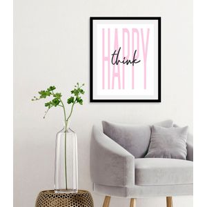 queence Bild »think happy«, Schriftzüge-Schriftzug-Sprüche & Texte-Humor-Motivationsbilder, (1 St.), HD Premium Poster-Druck inkl. Holzrahmen