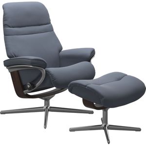 Stressless® Relaxsessel »Sunrise«, (Set, Relaxsessel mit Hocker), mit Hocker, mit Cross Base, Größe S, M & L, Holzakzent Braun