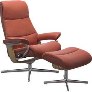 Stressless® Relaxsessel »View«, (Set, Relaxsessel mit Hocker), mit Hocker, mit Cross Base, Größe S, M & L, Holzakzent Eiche