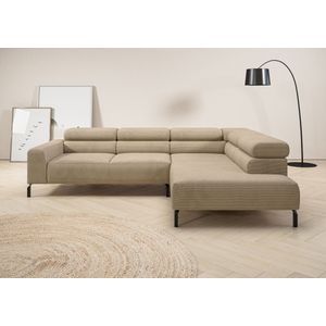 Places of Style Ecksofa »Antonelli, L-Form, inkl. Kopfteilverstellung, Breite 276 cm«, mit elektrischer Sitztiefenverstellung, in Feincord, sand