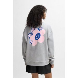 HUGO Blue Sweatshirt »Oversized Crew_B_2«, mit Flower Backprint, Straß Logo Print