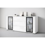 INOSIGN Sideboard »modernes Design mit Glaseinsätzen und 3 Schubladen, Breite 150 cm«, (1 St.), Grifflose Fronten mit Push-to-Open, höhenverstellbare Einlegeböden