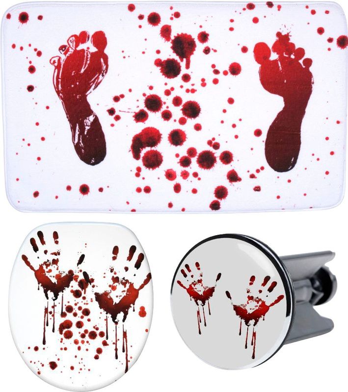 Sanilo Badaccessoire-Set »Blood«, (Komplett-Set, 3 tlg.), bestehend aus WC-Sitz, Badteppich und Waschbeckenstöpsel