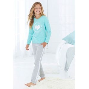Buffalo Pyjama, (2 tlg., 1 Stück), Schlafanzug mit Herzdruck und Streifen am Bein
