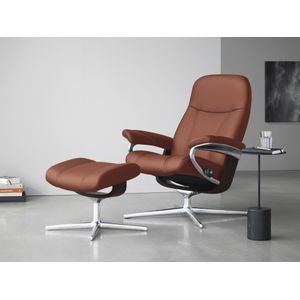 Stressless® Relaxsessel »Consul«, (Set, Relaxsessel mit Hocker), mit Hocker, mit Cross Base, Größe S, M & L, Holzakzent Braun