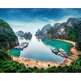 Papermoon Fototapete »BUCHT-VIETNAM MEER SEE FLUSS GEBIRGE WALD HIMMEL SONNE«