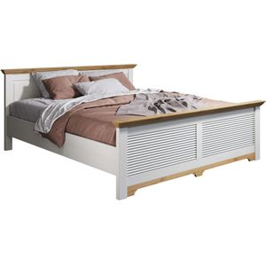 Home affaire Bett »Rauna, Landhausstil, edles Design mit Lamellen und Kassetten, 2 Farben«, (Breite/Belastbarkeit 180cm=220 KG, 90cm=120KG), FSC® zertifiziertes Kieferholz, massive Qualität mit Lattenrost