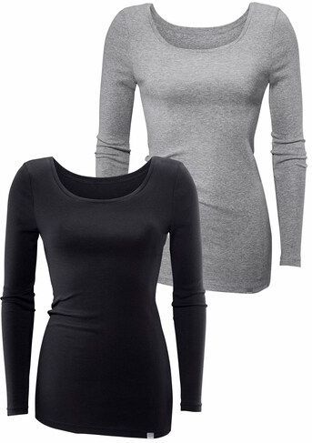 Bench. Langarmshirt »aus feiner Rippware«, (2er-Pack), aus weicher Baumwoll-Qualität