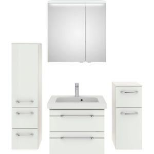 Saphir Badmöbel-Set »Balto Sprint 4-teilig, Mineralmarmor-Waschtisch mit LED-Spiegelschrank«, (5 St.), mit Unterschrank, Midischrank, inkl. Türdämpfer, 4 Türen, 5 Schubladen