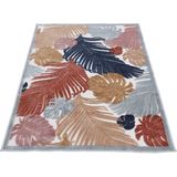 carpetfine Teppich »Deja 104«, rechteckig, 4 mm Höhe, robustes Flachgewebe, Motiv- Floral Palmenblätter, Hoch-Tief Effekt