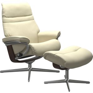 Stressless® Relaxsessel »Sunrise«, (Set, Relaxsessel mit Hocker), mit Hocker, mit Cross Base, Größe S, M & L, Holzakzent Braun
