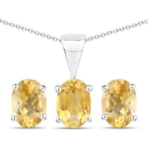 Vira Jewels Paar Ohrstecker »Silber 925 rhodiniert Ohrringe und Halskette mit echtem Citrin«
