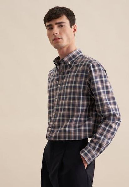 seidensticker Flanellhemd »Comfort«, Comfort Langarm Button-Down-Kragen Karo