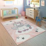 Paco Home Kinderteppich »Cosmo 395«, rechteckig, 12 mm Höhe, 3D-Design, niedliches Einhorn Motiv, Pastell-Farben, Kinderzimmer