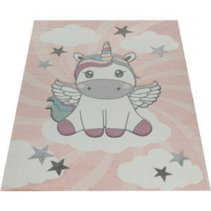 Paco Home Kinderteppich »Cosmo 395«, rechteckig, 12 mm Höhe, 3D-Design, niedliches Einhorn Motiv, Pastell-Farben, Kinderzimmer
