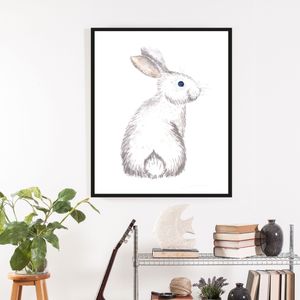 queence Bild »Afiro«, Hase-Hasen-Haustiere-Kunst-Ostern-Blumen, (1 St.), HD Premium Poster-Druck inkl. Holzrahmen