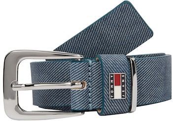 Tommy Jeans Ledergürtel »TJW HERITAGE 3.0 LEATHER DENIM«, Denimoptik, Markenlogoemblem aus Metall