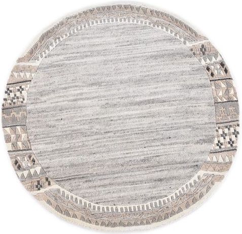 THEKO Wollteppich »Royal Natur 6030«, rund, 14 mm Höhe, reine Wolle, handgetuftet, mit Bordüre