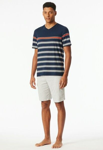 Schiesser Shorty »""Casual Nightwear""«, (2 tlg.), Shirt mit V-Ausschnitt und platzierten Ringeln