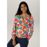 Aniston SELECTED Langarmshirt, mit Cut-out und farbenfrohem Blütendruck - NEUE KOLLEKTION