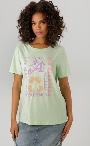 Aniston CASUAL T-Shirt, mit farbharmonischen Frontprint aus Foliendruck - NEUE KOLLEKTION