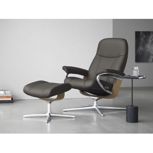 Stressless® Relaxsessel »Consul«, (Set, Relaxsessel mit Hocker), mit Hocker, mit Cross Base, Größe S, M & L, Holzakzent Eiche