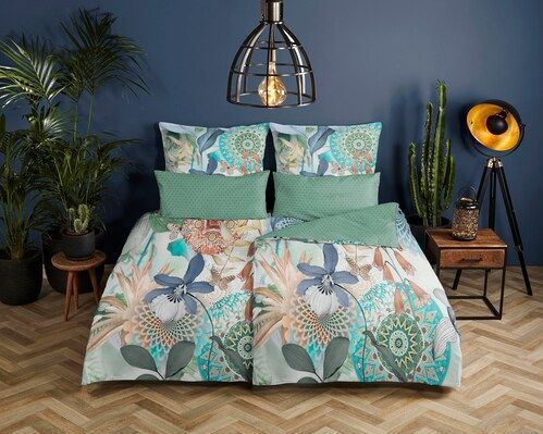 hip Wendebettwäsche »ZEPHIR«, Mako-Satin, 135x200, Reißverschluss, Wendeoptik, Mandala, Blumen, Grün