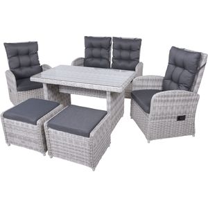 Garden Pleasure Garten-Essgruppe », Tischgruppe »LYON« grau«, (Set), 2 Sessel, 1 Bank, 2 Hocker, Tisch LxB: 122x72 cm, inkl Auflagen
