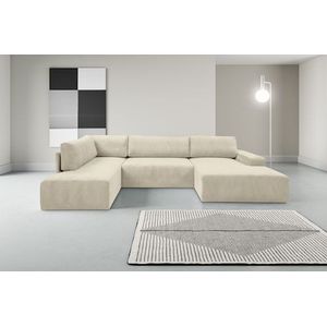 WERK2 Wohnlandschaft »Rotterdam-U, U-Form«, Design Wohnlandschaft in Cord mit Schlaffunktion & Bettkasten