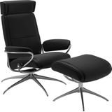 Stressless® Relaxsessel »Paris«, (Set, Relaxsessel mit Hocker), mit Hocker, Low Back mit Kopfstütze, mit Star Base, Gestell Chrom