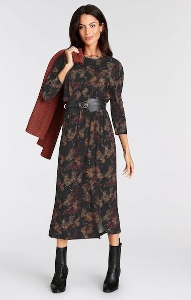 Laura Scott Midikleid, feminin gemustert, aus Viskosemischung, 3/4-Ärmel