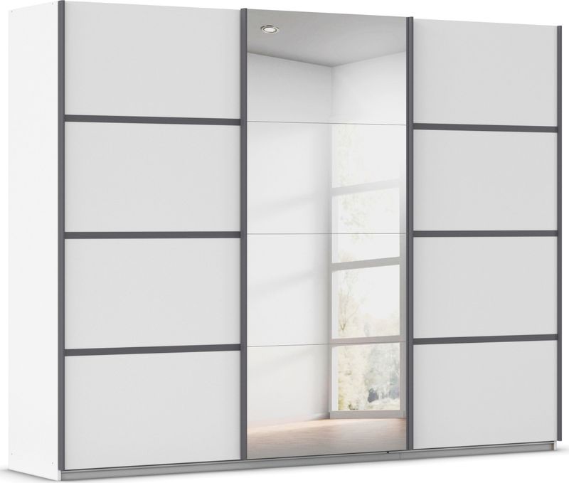 rauch Kleiderschrank »Schwebetürenschrank OTTO´s Choice Garderobe Schrank TOP ANGEBOT Avola«, (in 3 verschiedenen Ausstattungen BASIC/CLASSIC/PREMIUM inkl. Spiegel), mit eleganten Zierleisten in Chrom, Schwarz oder Weiß MADE IN GERMANY