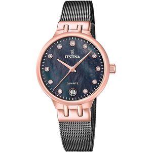 Festina Quarzuhr »Mademoiselle«, Armbanduhr, Damenuhr, Edelstahlarmband, analog, Tag, Zirkonia (synth.)