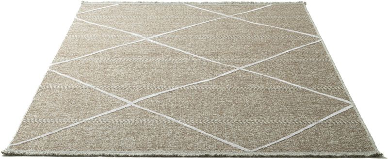 Sansibar Teppich »Braderup«, rechteckig, 2 mm Höhe, Flachgewebe, modernes Scandi Design, Motiv Rauten, mit Fransen