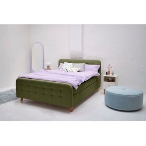 TOM TAILOR HOME Boxspringbett »NORDIC BOX«, mit Knopfheftung, in weichem Bouclé-Stoff, Füße in Buche natur