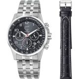 ETT Funkchronograph, (Set, 2 tlg., mit Wechselband), Armbanduhr, Herrenuhr, Stoppfunktion, Datum, Solar