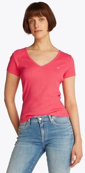 Tommy Jeans T-Shirt »TJW SLIM ESSENTIAL RIB V SS«, mit Logostickerei