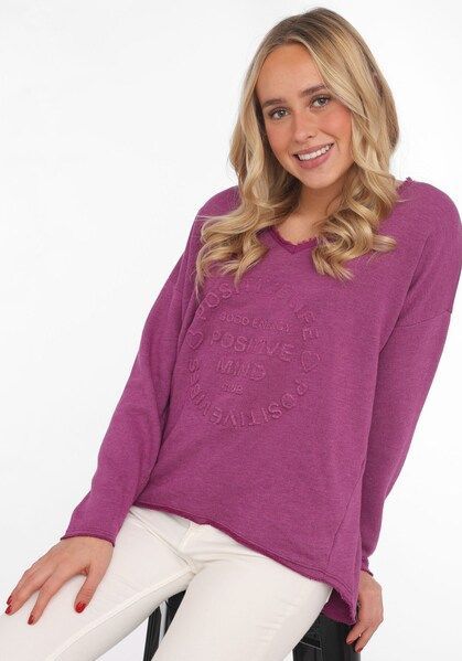 Zwillingsherz Sweatshirt »""Positive Mind""«, Mit V-Ausschnitt im Used Look und Stempeldruck