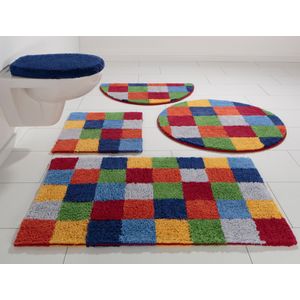 my home Badematte »Kira, Badvorleger, Badezimmer Teppich, Kästchen«, beidseitig nutzbar-fußbodenheizungsgeeignet-strapazierfähig, bunt, Badteppich, Badematten auch als 2 teiliges Set erhältlich