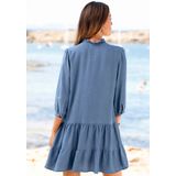 LASCANA Jeanskleid, mit Rüsche am Kragen und Knopfleiste, Blusenkleid, Tunikakleid