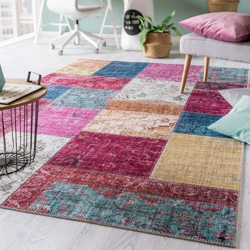 LUXOR living Teppich »Prima 2«, rechteckig, 7 mm Höhe, Kurzflor, Patchwork Muster, Vintage Design, Wohnzimmer