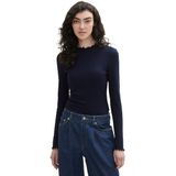 TOM TAILOR Denim Langarmshirt, mit Rippstruktur und gekräuselten Ärmeln